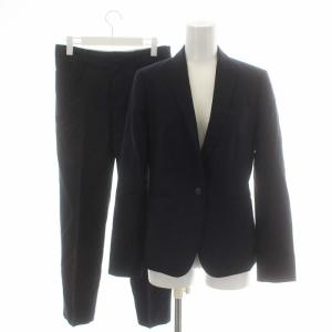 スーツ セットアップ 上下 テーラードジャケット テーパードパンツ ストライプ ウール 36 S 38 M 紺 ネイビー