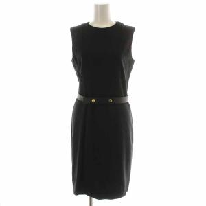 タイトワンピース ひざ丈 ウール ベルト ノースリーブ 38 7号 S 黒 ブラック