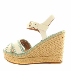 VALENTINO GARAVANI ストラップサンダル 厚底 ウエッジソール 35.5 22.5cm 白 ホワイト 緑 グリーン