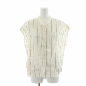 20SS ブラウス シャツ ストライプ バンドカラー オーバーサイズ 麻 リネン ノースリーブ F ベージュ