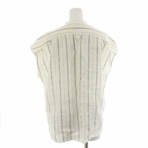 MARGARET HOWELL 20SS ブラウス シャツ ストライプ バンドカラー オーバーサイズ 麻 リネン ノースリーブ F ベージュ
