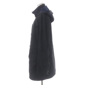 Aquascutum フーデッドコート ロング シングル ジップアップ 裏地チェック ライナー付き 10 M 紺 ネイビー