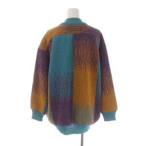MISSONI カーディガン ニット モックネック 長袖 総柄 ウール S 青 ブルー オレンジ 紫 パープル