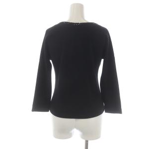 LANVIN セットアップ 上下 ニット セーター Vネック 長袖 フレアスカート ひざ丈 スパンコール リボン ウール 38 M 黒 ブラック