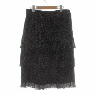 Leilian プリーツスカート ドット柄 ティアード ロング 大きいサイズ 13+ XL 黒 ブラック 白 ホワイト