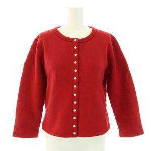 カーディガン クルーネック 長袖 裏起毛 コットン T3 L 赤 レッド