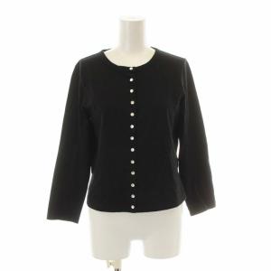 プレッションカーディガン 七分袖 クルーネック 無地 T3 L 黒 ブラック