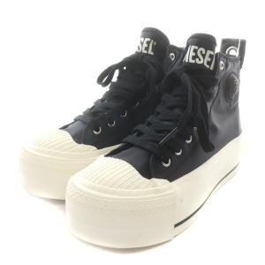 DIESEL S-ASTICO スニーカー シューズ ハイカット 厚底 ポリエステル US6 23.0cm 黒 ブラック 白 ホワイト Y02492