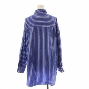 Spick&Span 21SS パールボタンオーバーシャツ ブラウス 長袖 ストライプ F 青 ブルー