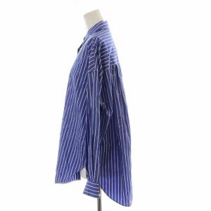 Spick&Span 21SS パールボタンオーバーシャツ ブラウス 長袖 ストライプ F 青 ブルー