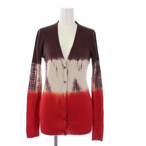 20SS ニットカーディガン 長袖 Vネック シルク混 40 M 茶 赤 ブラウン レッド P25H51