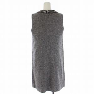 PAULE KA 近年モデル ワンピース ひざ丈 ノースリーブ クルーネック 柄 ウール 38 M グレー
