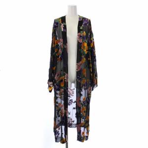 18AW オパールロングガウン シアーカーディガン 長袖 花柄 36 S 黒 ブラック