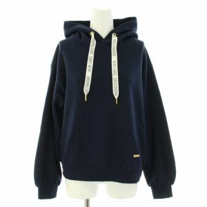 パーカー プルオーバー 長袖 フード フーディ タグ付き ロゴプレート 38 M 紺 ネイビー