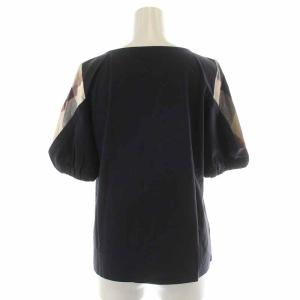 BLUE LABEL CRESTBRIDGE コンパクトプレーティング天竺デザインスリーブカットソー Tシャツ チェック 切替 半袖 38 M 黒 ブラック 55P-11-165-29