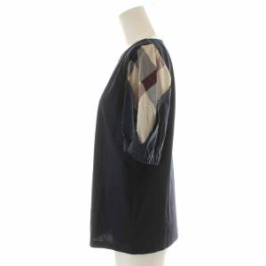 BLUE LABEL CRESTBRIDGE コンパクトプレーティング天竺デザインスリーブカットソー Tシャツ チェック 切替 半袖 38 M 黒 ブラック 55P-11-165-29