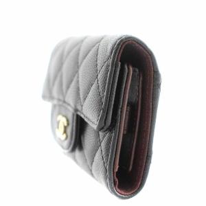 CHANEL キーケース 4連 三つ折り キャビアスキン マトラッセ レザー ココマーク 28番台 ブラック