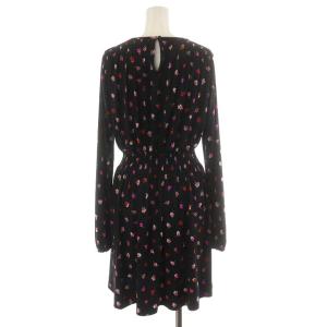 kate spade new york ワンピース ひざ丈 長袖 花柄 S ピンク 黒 ブラック 赤 レッド