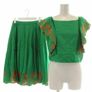 Summer Embroidery Setup セットアップ 上下 カットソー ノースリーブ フレアスカート ミモレ ロング