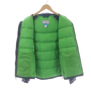 Columbia ベルグラジャケット ダウンジャケット ミドル ハイネック ジップアップ ロゴ ナイロン M 紺 ネイビー 黄緑 ライトグリーン