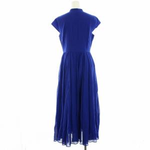 UNITED ARROWS C フィット シャツワンピース バンドカラー ギャザー ミモレ ロング フレンチスリーブ コットン 36 S 青 ブルー 1526-162-3738