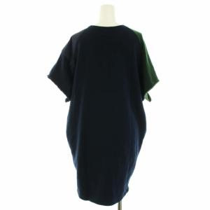 kolor スウェットワンピース ひざ丈 半袖 Vガゼット フリル 切替 コットン 2 M 紺 ネイビー 緑 グリーン