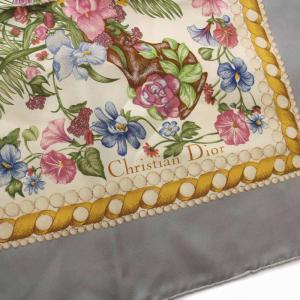 Christian Dior スカーフ 花柄 シルク100％ グレー マルチカラー