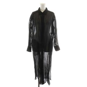 21SS ワンピース ミモレ ロング 長袖 シアー シースルー 38 M 黒 ブラック