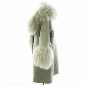 Ermanno Scervino コート ラムファー ビッグカラー ウール フリンジ ロング スナップボタン L グレー