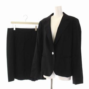 スーツ セットアップ 上下 ストライプ テーラードジャケット 1B ひざ丈 スカート シルク混 大きいサイズ 15 XL 黒