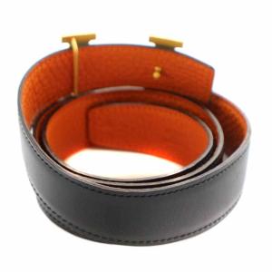 HERMES コンスタンス ベルト Hロゴバックル レザー ブラック オレンジ