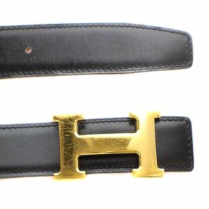 HERMES コンスタンス ベルト Hロゴバックル レザー ブラック オレンジ