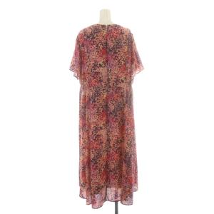 Leilian 近年モデル ワンピース ロング マキシ フレア クルーネック 半袖 総柄 大きいサイズ 13+ XL ピンク 紫 パープル