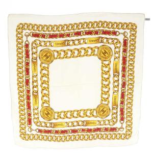 スカーフ 大判 チェーン ココマーク 絹 シルク アイボリー 赤 レッド ゴールド OH