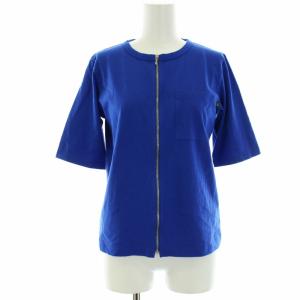カーディガン カットソー ジップアップ 半袖 クルーネック コットン 1 S 青 ブルー