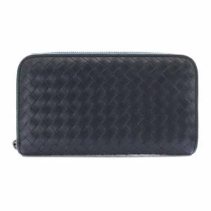 BOTTEGA VENETA イントレチャート 長財布 ラウンドジップ レザー 編み込み 紺