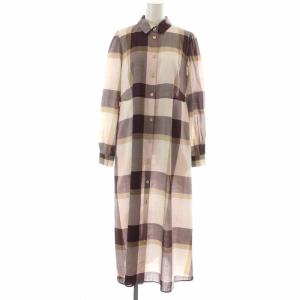 20AW チェックライトエアリーツイルシャツワンピース ロング 長袖 38 M ピンク 紫 パープル