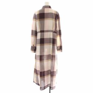 BLUE LABEL CRESTBRIDGE 20AW チェックライトエアリーツイルシャツワンピース ロング 長袖 38 M ピンク 紫 パープル