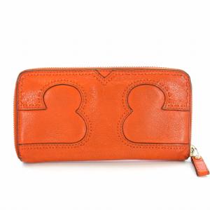 マルチステッチ 長財布 ラウンドファスナー レザー オレンジ