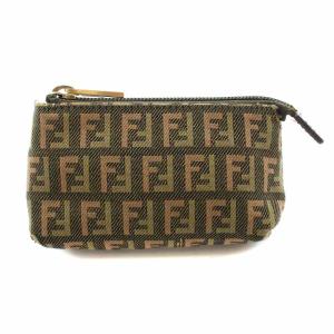 FENDI ズッカ ポーチ 小物入れ アクセサリーポーチ 総柄 カーキ 茶 ブラウン