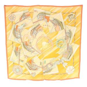 FACE ALL LARGE 沖に向かって カレ90 スカーフ シルク オレンジ