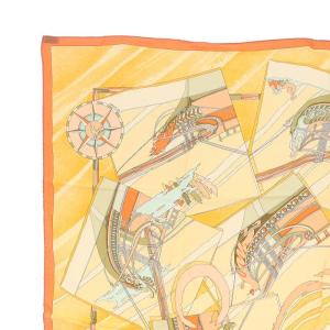 HERMES FACE ALL LARGE 沖に向かって カレ90 スカーフ シルク オレンジ