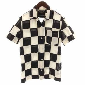 RALPH LAUREN オープンカラーシャツ チェッカーフラッグ フラッグチェック 半袖 S 黒 ブラック 白 ホワイト