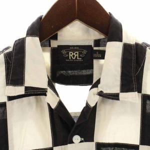 RRL RALPH LAUREN オープンカラーシャツ チェッカーフラッグ フラッグチェック 半袖 S 黒 ブラック 白 ホワイト