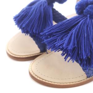 kate spade new york フラットサンダル ストラップ ポンポン タッセル 編み込み レザー 6.5 23.5cm 青 ブルー
