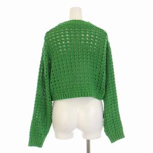 BEAUTY&YOUTH UNITED ARROWS クロッシェメッシュ ニット プルオーバー セーター ショート丈 クルーネック 長袖 リネン混 緑 グリーン