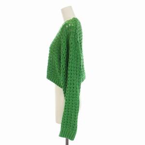 BEAUTY&YOUTH UNITED ARROWS クロッシェメッシュ ニット プルオーバー セーター ショート丈 クルーネック 長袖 リネン混 緑 グリーン