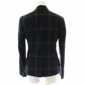 RALPH LAUREN テーラードジャケット シングル ウール チェック レザーパッチ 2 S 紺 ネイビー 緑 グリーン