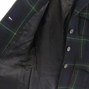 RALPH LAUREN テーラードジャケット シングル ウール チェック レザーパッチ 2 S 紺 ネイビー 緑 グリーン