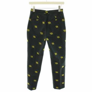 UNITED ARROWS フラワージャカードテーパードパンツ スラックス ジップフライ 刺繍 タグ付き 36 S 黒 ブラック 黄 イエロー